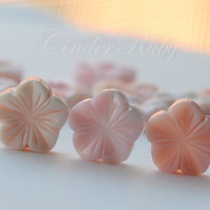 12 mm Pink Queen Conch Shell Five Petal Flowers, Double-Side Carved Pink MOP Flower Beads