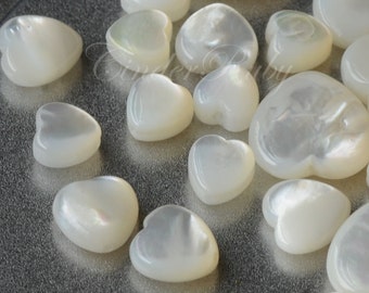 White MOP Puff Heart Beads,White Shell Sideways Charms; 6/8/10/12mm,