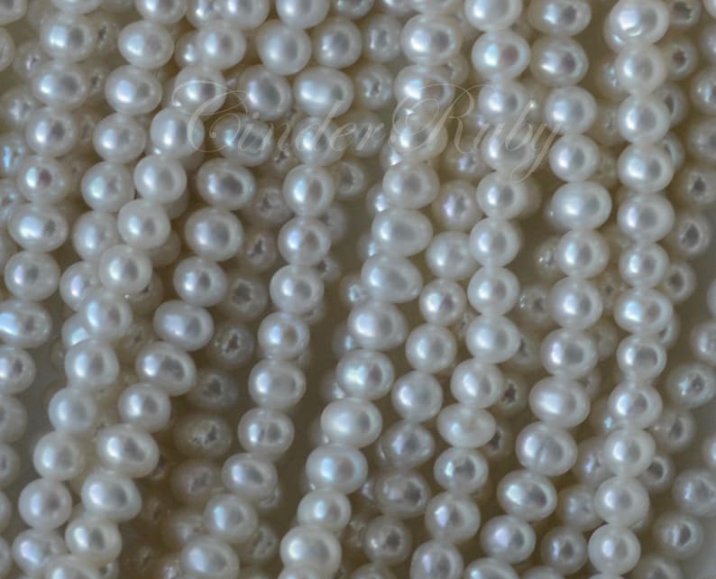 15.5 Potato Round White Freshwater Pearls with Gray Hue 3-4 mm Natural Gray Egg Round Fresh Water Pearls