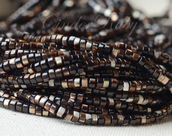 Brown Shell Heshi Beads, 4 mm Dyed Trochus Niloticus Thick Button Beads, Dark Brown Crow Roller Beads