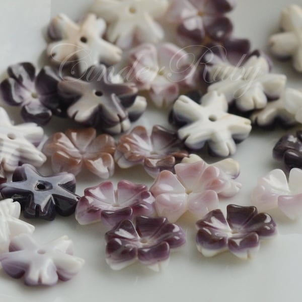 10 mm Wampum Quahog Shell Flower Beads,Purple MOP Forget Me Not Flowers,5-Petal Purple Shell Flowers