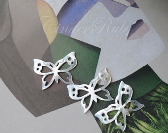 Natural White MOP Butterfly Beads, One Side Hand Carved White Mother of Pearl Earring/Pendant Parts, 23*25 mm