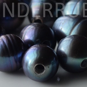 Large Hole Peacock Rice Freshwater Pearls,Large Hole Peacock Pearls,Peacock Ringed Rice Pearl,Set of 10,Grade B,9.5-11.5 mm,June Birthstone