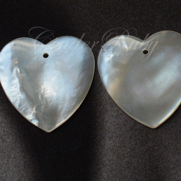 25 mm White Mother of Pearl Puff Heart for Dangle Earrings or Pendants, 1 Piece or More