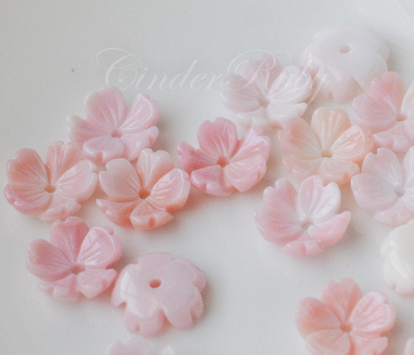 Carved Pink Conch Flower Beads,Exquisite Cherry Blossom,Conch 5 Petal Bead Caps, Pink Bowl Flowers, 6/8/10/12 mm
