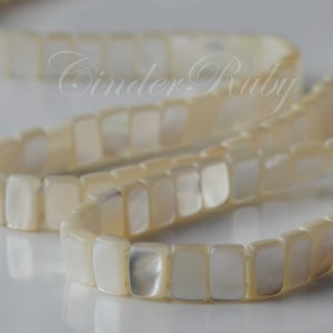 5x7 mm White MOP Rectangle Beads; Connector Beads, 15.5"