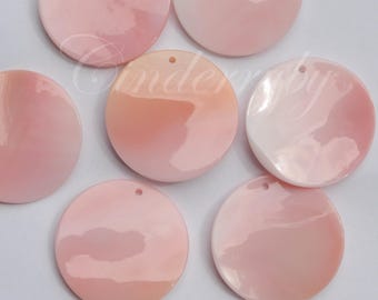 40 mm Conch Shell Disc, Pink MOP Circle Pendant, Pink Mother of Pearl/MOP Beads