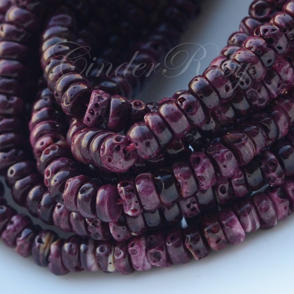 6 mm Purple Spiny Oyster Button Beads, Purple MOP Heishi Beads, Purple Mother of Pearls Rondelles,Purple Spacer Beads, Full Strand 16"