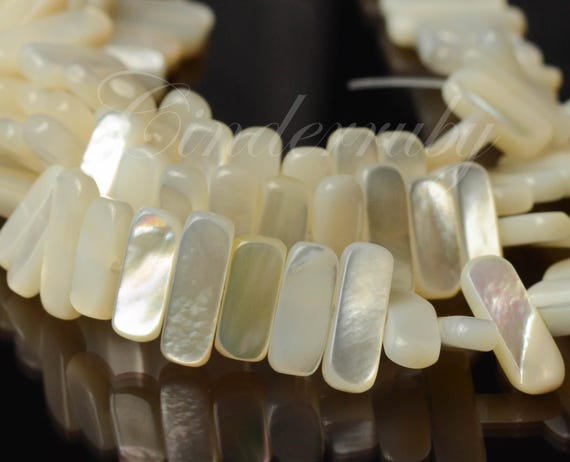 12-15 mm Assorted White Mother of Pearl Center Drilled Stick Bars, Genuine Sea Shell Stick Beads, 6"