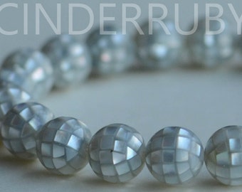 Silver Gray Shell Round Ball Beads,Mosaic Shell Beads,Gray Mother of Pearl Beads,MOP Beads,Inlay Beads,10/12/14/16/18/20 mm,Handcrafted Bead