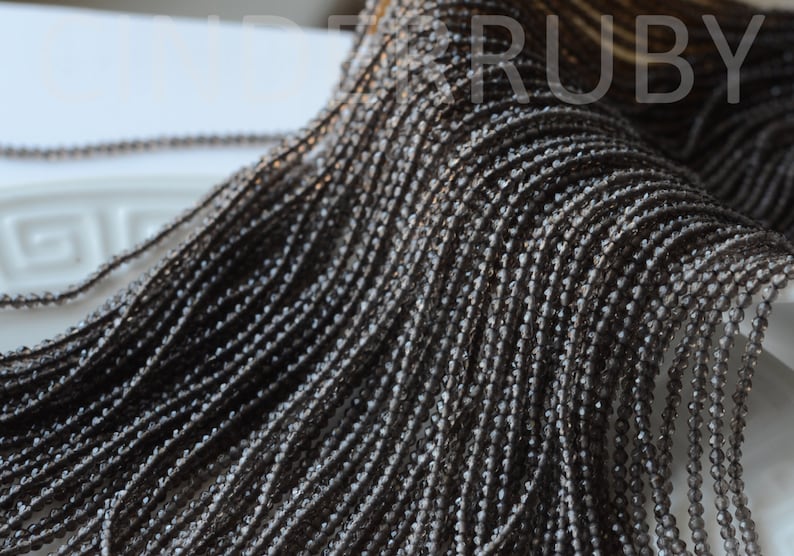 Teeny Tiny Seed Beads,2 mm Round Faceted Smoky Quartz,Chocolate Gemstone Beads,Brown Seed Beads,15