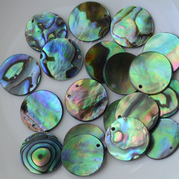 15 mm Abalone Shell Round Pendants, Green Hue Abalone Coin Charms,