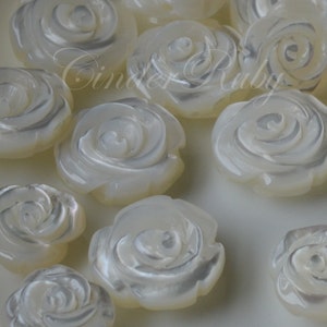 White Shell Roses,White Mother of Pearl Shell Beads,White MOP Flower Beads,8mm/10mm/12 mm/15 mm,Hand Carved,Carved All the Way Around