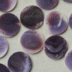 20  mm Purple Shell Circle Pendants, Wampum Quahog Shell Disc