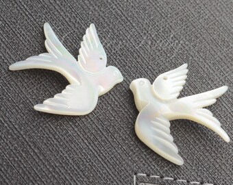 1 Pair or More 28x29 mm White Shell Birds,White MOP Earring Parts,Front Drilled Mother of Pearl Pendant
