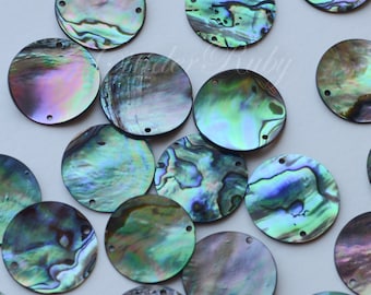 20 mm Abalone Shell Round Pendants, Green Hue Abalone Coin Charms