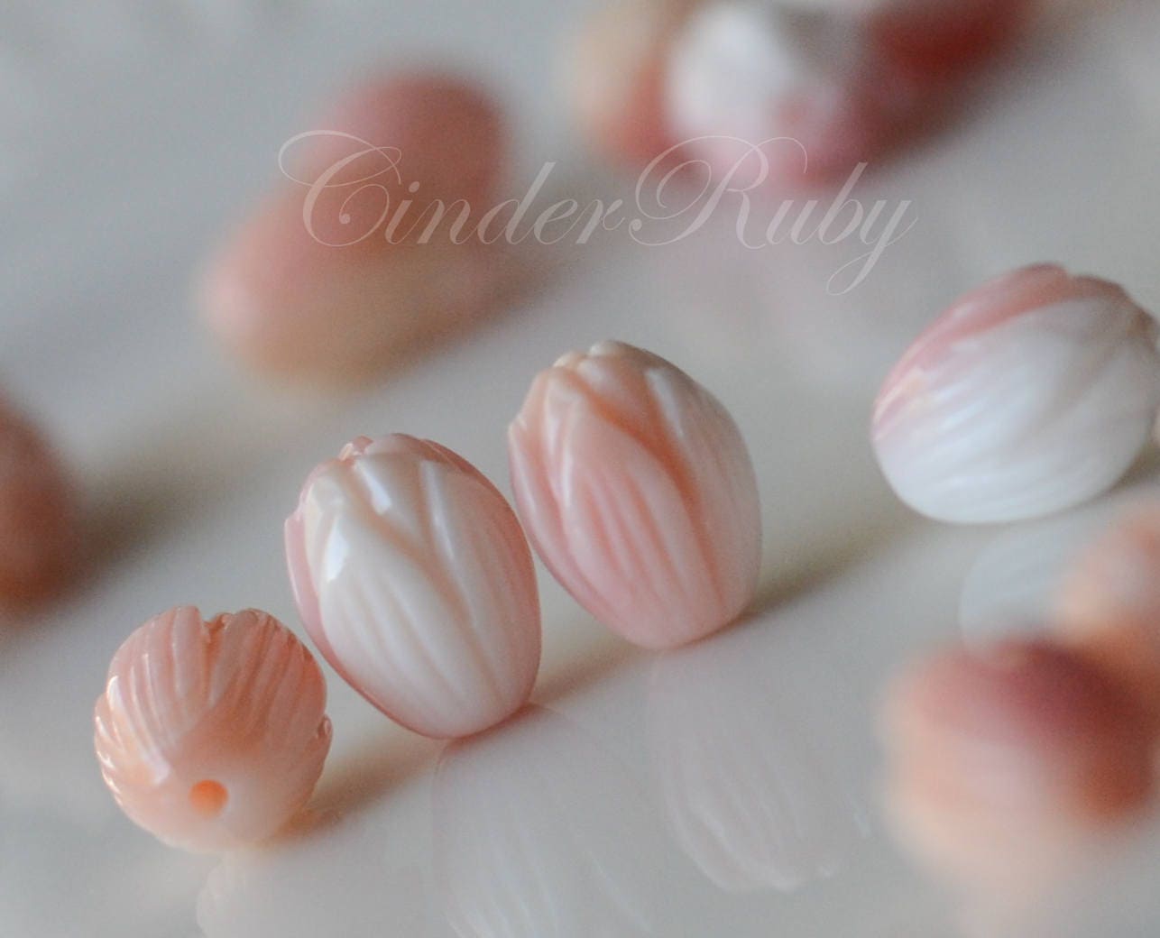 Conch Shell Tulips, Vintage Tulip Beads,Natural Pink MOP Flowers,8x11…
