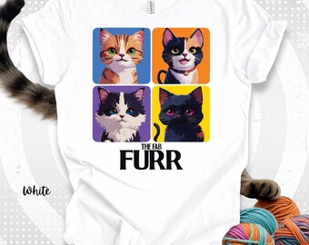 Fab FURR Pop Art Cat T-Shirt Andy Warhol Inspired Colorful Four Cats Design Cat Lover Gift Feline Fashion Whimsical Artistic Pet T Shirt