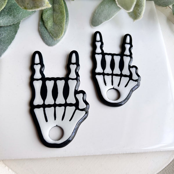 Rock and Roll Skeleton Hand, Stanley Lid Tag, Hand Painted Polymer Clay, Resin-Sealed, Unique Gift Idea, 30oz & 40oz