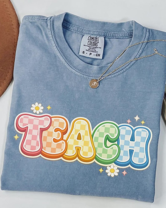 Checkerboard Teach PNG | Retro Teacher Shirt Design for Teacher Appreciation | Pastel Classroom Graphic | Back to School Sublimation DTF