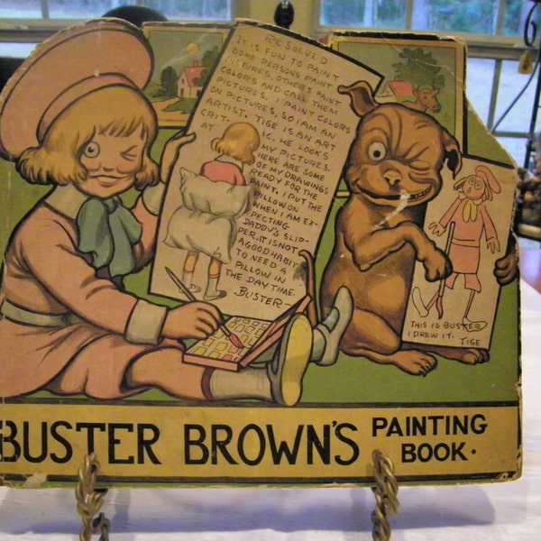 Antique Book - Buster Brown's Painting Book - 1916 - Partially Used