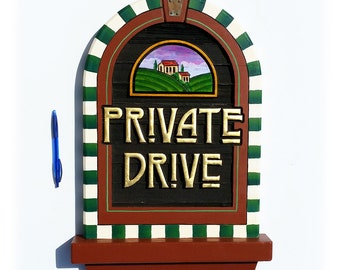 Private Drive Sign 22k gold leaf sand carved Home Sign