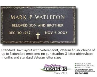 Veterans grave marker bronze VA Government match 24x12"