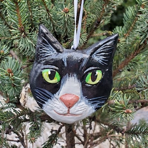 Tuxedo Cat Ornament- for the cat lover: a lightweight, handmade made and painted ornament.
