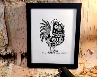 You need this original linoleum block print to celebrate your birth year! you beautiful Rooster Gung Hay Fat Choy Happy Chinese New Year