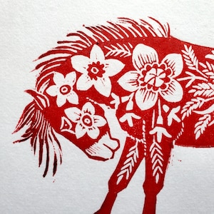 Gung Hay Fat Choy! ¡Feliz Año Nuevo Chino, hermoso caballo! ¡Necesitas esta impresión original de bloques de linóleo para celebrar tu año de nacimiento!