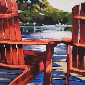 The Best Seats in the House. Adirondack chairs on a Lake Dunmore dock with a view of Mt. Moosalamoo, Vermont.
