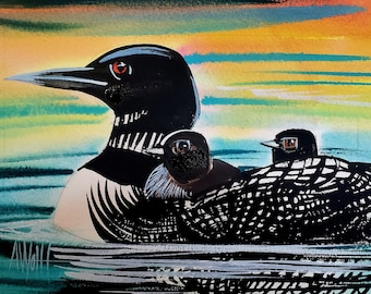 Common Loon and chicks is part of my 2022 A Year of Birds Challenge.  One-of-a-kind. I will donate 20% of the price to wildlife conservation