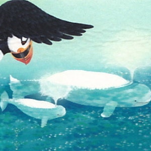 Heaven above and the sea below, And a little white whale on the go