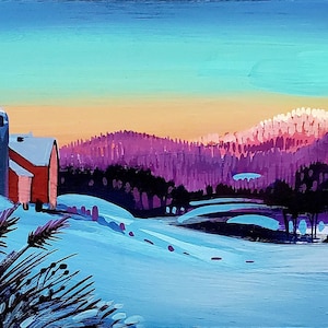 Alpenglow on Vermont's Green Mountains. A high quality giclee of an original gouache painting