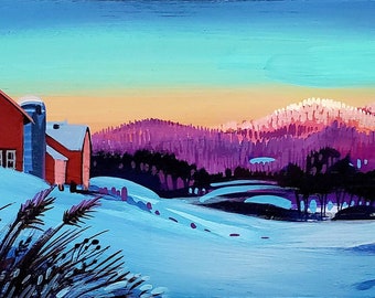 Alpenglow on Vermont's Green Mountains. A high quality giclee of an original gouache painting