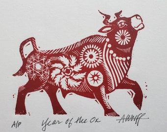 Gung Hay Fat Choy! Happy Chinese New Year, you beautiful Ox. You need this original linoleum block print to celebrate your birth year!