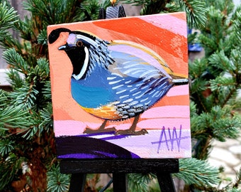 California Quail, California State Bird For the Bird Lover on your list, a one-of-a-kind painting of these magnificent birds by Ashley Wolff