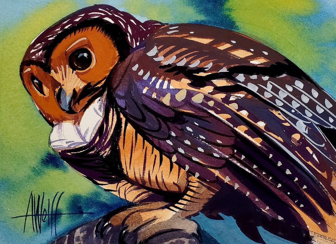 Spotted Wood Owl is Part of My 2022 A Year of Birds Challenge.  One-of-a-kind. I Will Donate 20% of the Price to Wildlife Conservation -  Etsy, image size:1080x783