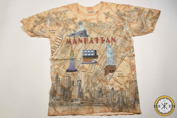 Vintage 90's Manhattan City Map Allover Print T-Sh
