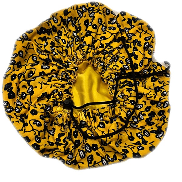 African Ankara Reversible Satin Bonnet with Adjustable Drawstring (Good for Protective Hairstyles and long braids)