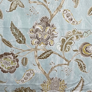 Waverly ASIAN MYTH Jacobean Print Cotton Fabric 3 Yards Light Blue