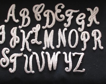 Vintage 1.5" BEIGE Script LETTERS Monogram Alphabet Initials J.C. Nellissen Embroidered Applique Individual Letters