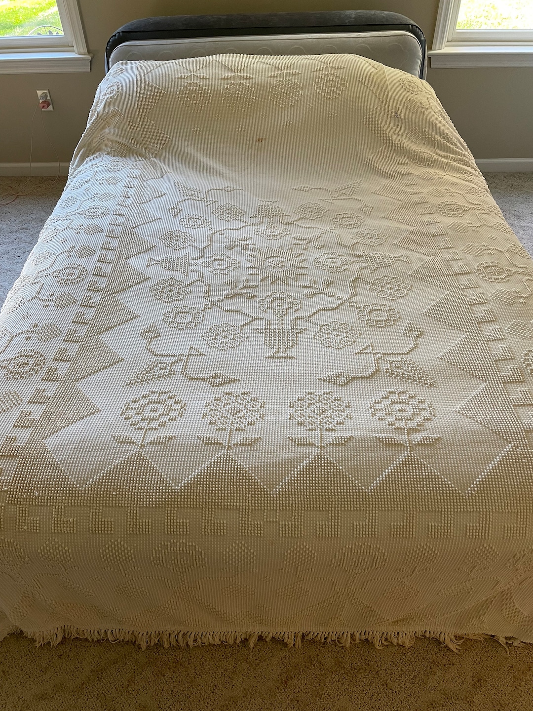 Vintage Bates Hobnail Chenille CUTTER Bedspread With Fringe Etsy