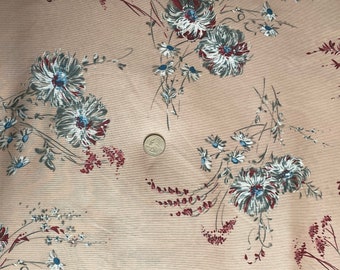 Vintage 1970s Mod Floral Fabric 3 Yards MCM Polyester