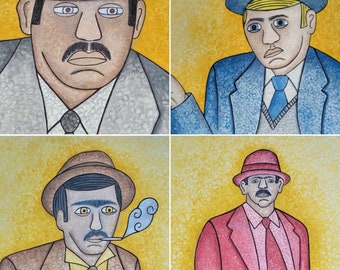 4 Mixed Media Paintings ORIGINAL ARTWORK (Ink, Acrylic, Gouache) - Mexican Gangsters Portrait