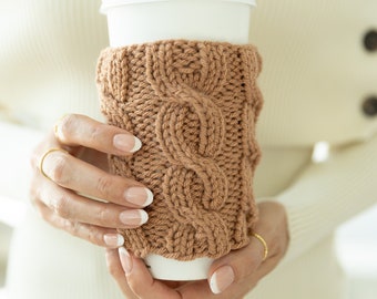 Cable Sweater Coffee Sleeve, Coffee Cup Cozy,  Coffee Cup Sleeve, Reusable coffee cozy