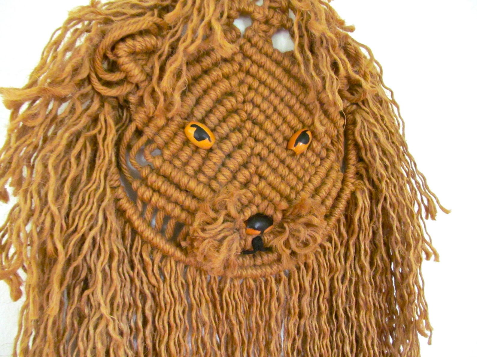 Huge Vintage Macrame Lion Wall Hanging Mid Century Macrame Etsy