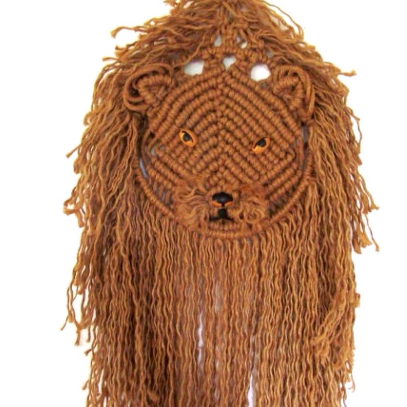 Huge Vintage Macrame Lion Wall Hanging Mid Century Macrame Etsy