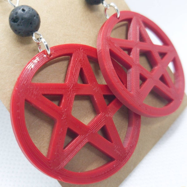3D printed Red Pentagram Lava earrings Satanic Witch | Halloween, goth, pastel goth