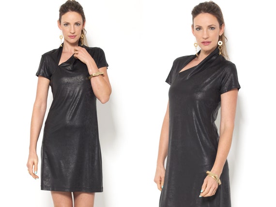 black shiny leather dress